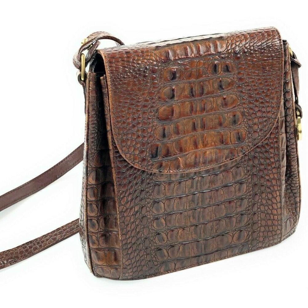 VTG Brahmin Brown Leather Crocodile Horn Crossbody